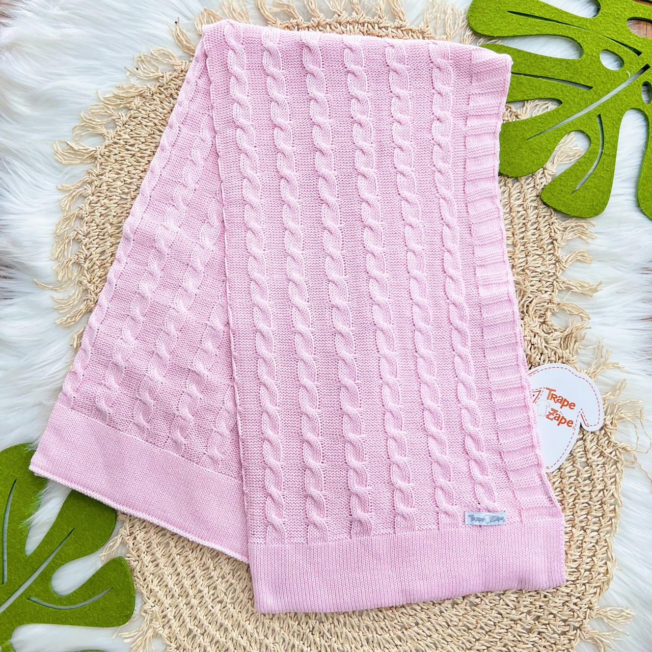 Manta de Linha Tranças - Rosa Bebê